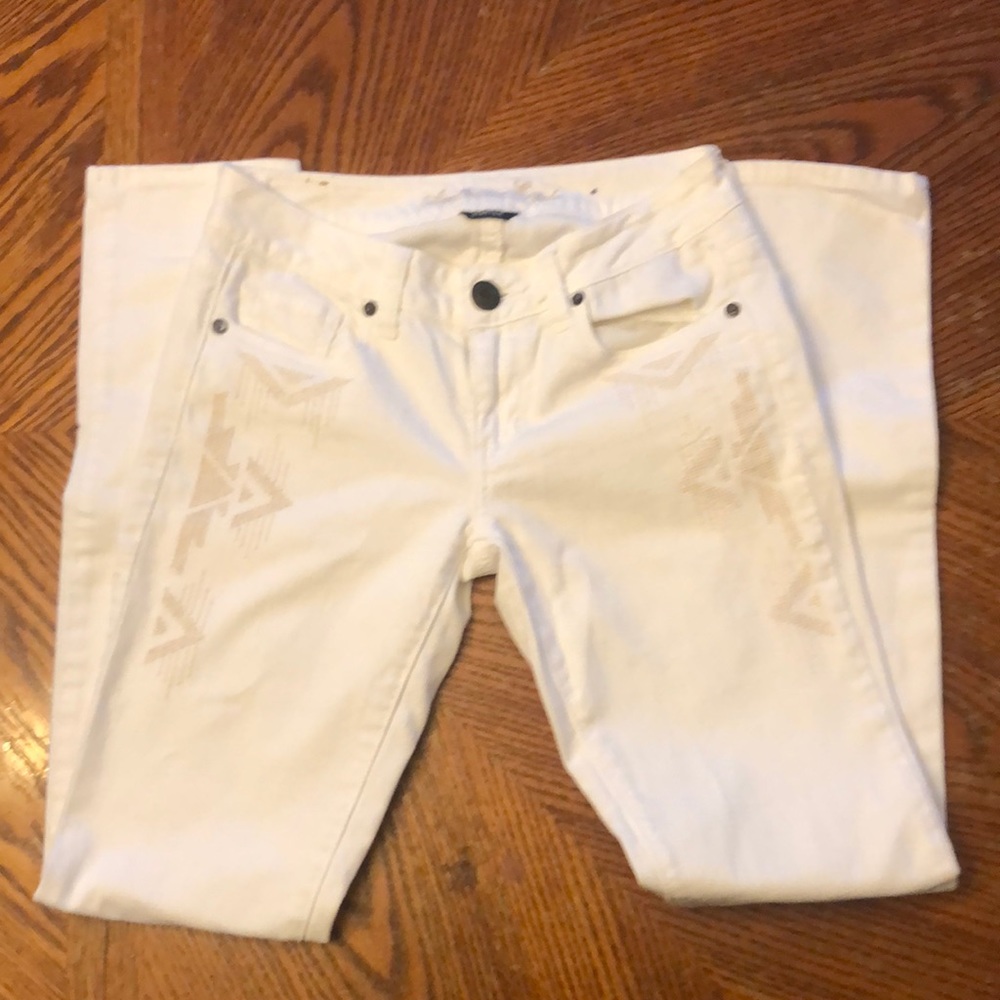 American Eagle cross-stitch White Skinny Jeans Sz 0
